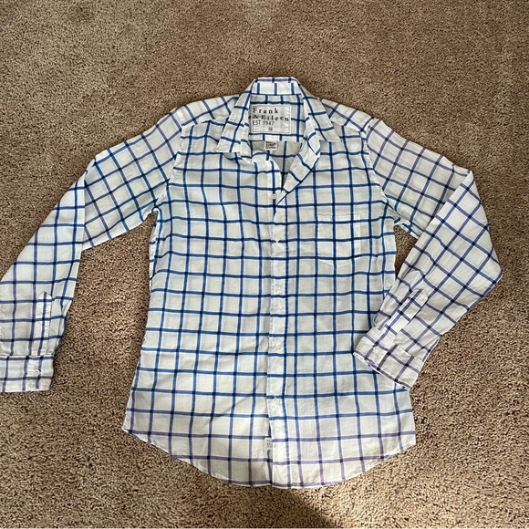 Frank & Eileen Barry Button Down Shirt Blue White Grid Plaid Size Medium - Picture 2 of 7